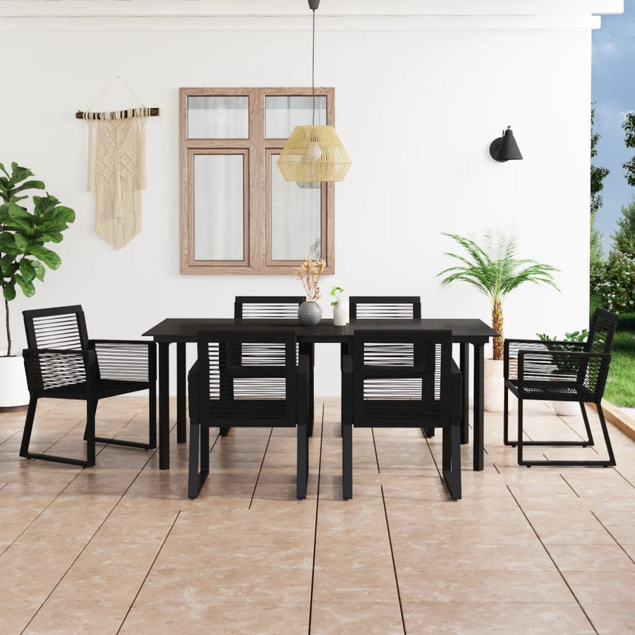 7-delige Tuinset PVC-rattan zwart