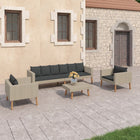 4-Delige Loungeset Met Kussens Poly Rattan Beige Driezitsbank + 2x Fauteuil + Tafel