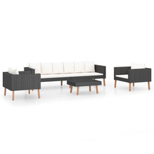 4-Delige Loungeset Met Kussens Poly Rattan Zwart Driezitsbank + 2x Fauteuil + Tafel