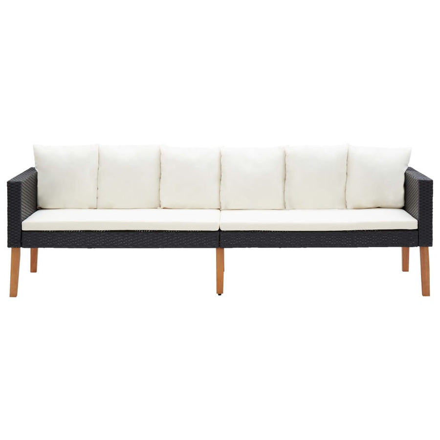 4-Delige Loungeset Met Kussens Poly Rattan Zwart Driezitsbank + 2x Fauteuil + Tafel