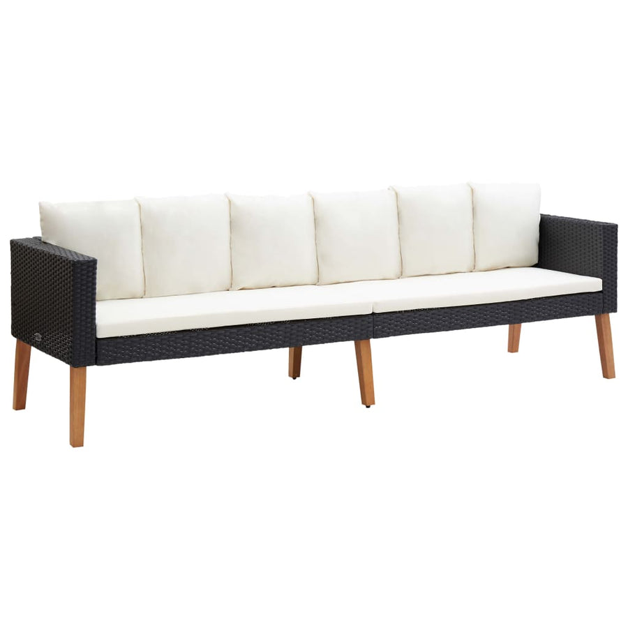 4-Delige Loungeset Met Kussens Poly Rattan Zwart Driezitsbank + 2x Fauteuil + Tafel