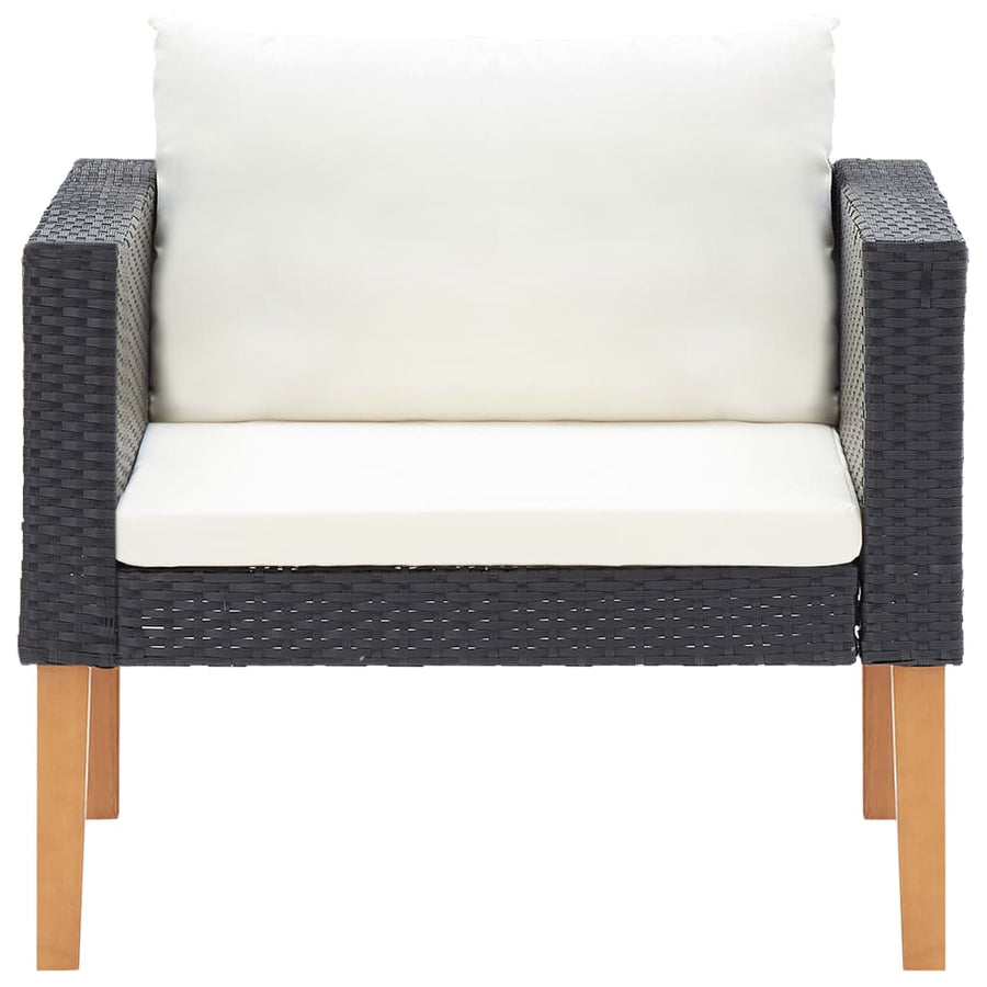 4-Delige Loungeset Met Kussens Poly Rattan Zwart Driezitsbank + 2x Fauteuil + Tafel