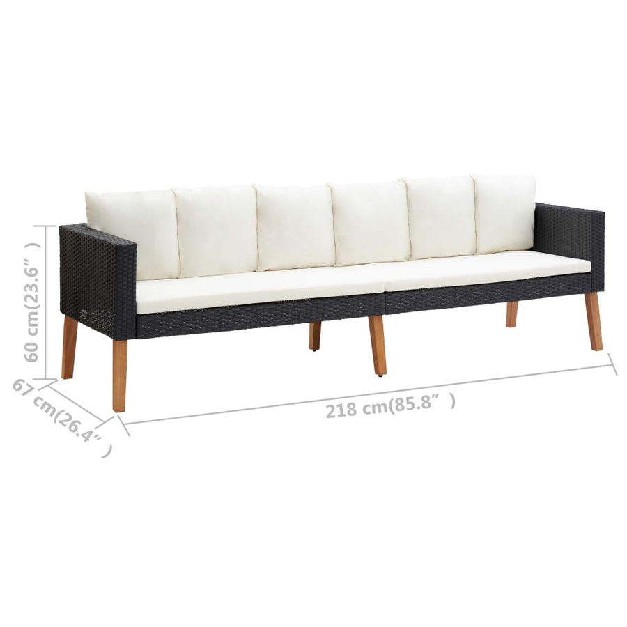 4-Delige Loungeset Met Kussens Poly Rattan Zwart Driezitsbank + 2x Fauteuil + Tafel