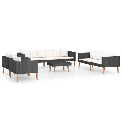 5-Delige Loungeset Met Kussens Poly Rattan Zwart Driezitsbank + Tweezitsbank + 2x Fauteuil + Tafel