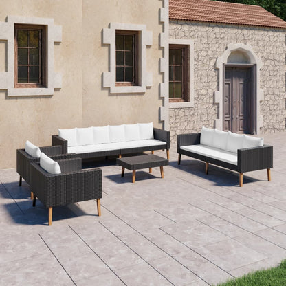5-Delige Loungeset Met Kussens Poly Rattan Zwart Driezitsbank + Tweezitsbank + 2x Fauteuil + Tafel
