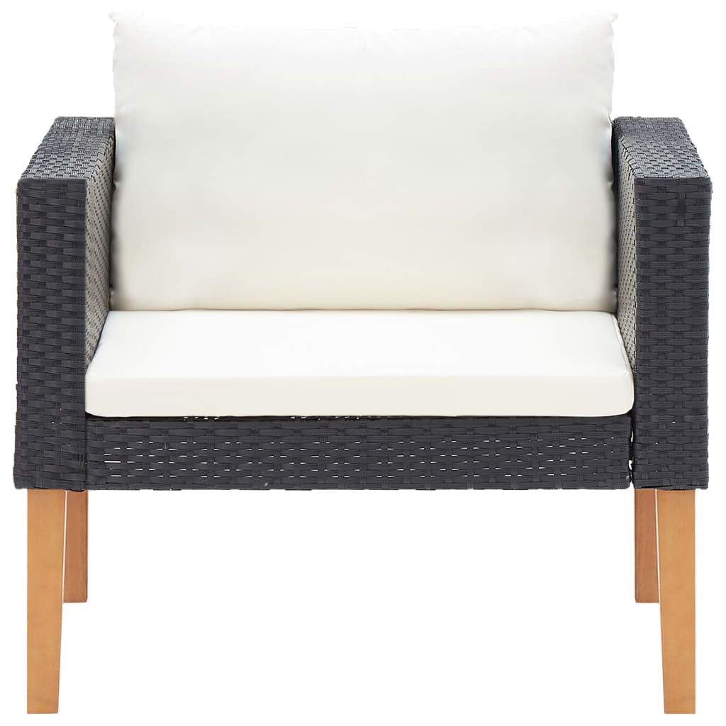 4-Delige Loungeset Met Kussens Poly Rattan Zwart Tweezitsbank + 2x Fauteuil + Tafel