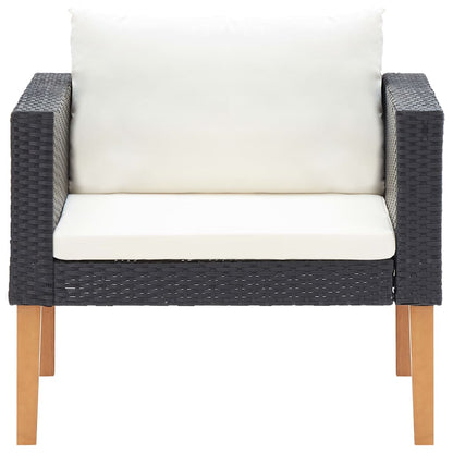 4-Delige Loungeset Met Kussens Poly Rattan Zwart Tweezitsbank + 2x Fauteuil + Tafel