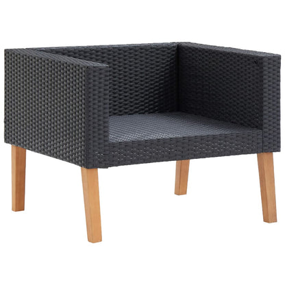 4-Delige Loungeset Met Kussens Poly Rattan Zwart Tweezitsbank + 2x Fauteuil + Tafel