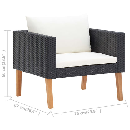 4-Delige Loungeset Met Kussens Poly Rattan Zwart Tweezitsbank + 2x Fauteuil + Tafel