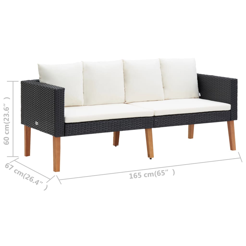 4-Delige Loungeset Met Kussens Poly Rattan Zwart Tweezitsbank + 2x Fauteuil + Tafel