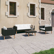 4-piece Loungeset with cushions poly rattan black