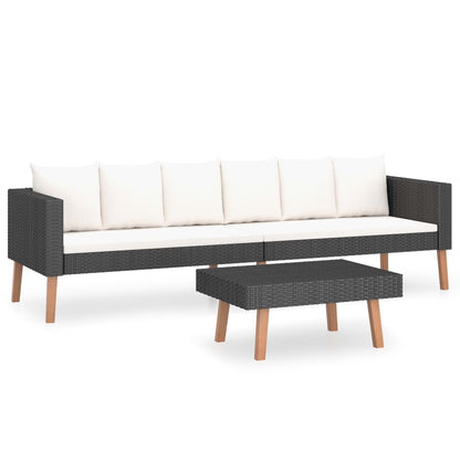 2-Delige Loungeset Met Kussens Poly Rattan Zwart Driezitsbank + Tafel