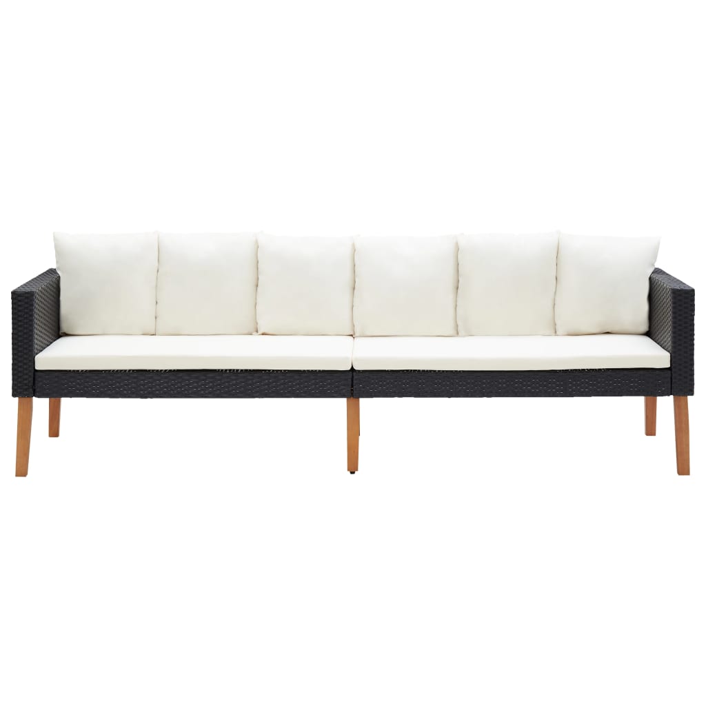 2-Delige Loungeset Met Kussens Poly Rattan Zwart Driezitsbank + Tafel