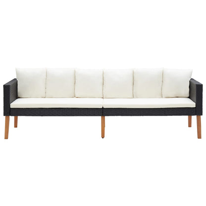 2-Delige Loungeset Met Kussens Poly Rattan Zwart Driezitsbank + Tafel