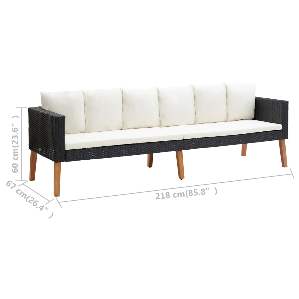 2-Delige Loungeset Met Kussens Poly Rattan Zwart Driezitsbank + Tafel