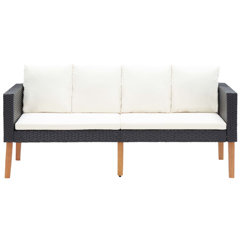3-Delige Loungeset Met Kussens Poly Rattan Zwart 3-zits + 2-zits + tafel