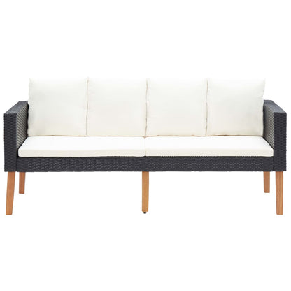 3-Delige Loungeset Met Kussens Poly Rattan Zwart 3-zits + 2-zits + tafel