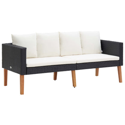 3-Delige Loungeset Met Kussens Poly Rattan Zwart 3-zits + 2-zits + tafel