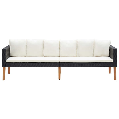 3-Delige Loungeset Met Kussens Poly Rattan Zwart 3-zits + 2-zits + tafel