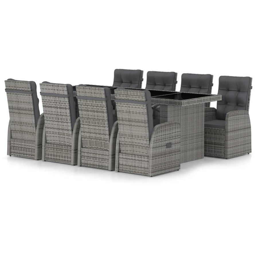 -Delige Tuinset Met Kussens Poly Rattan 9 Grijs en zwart