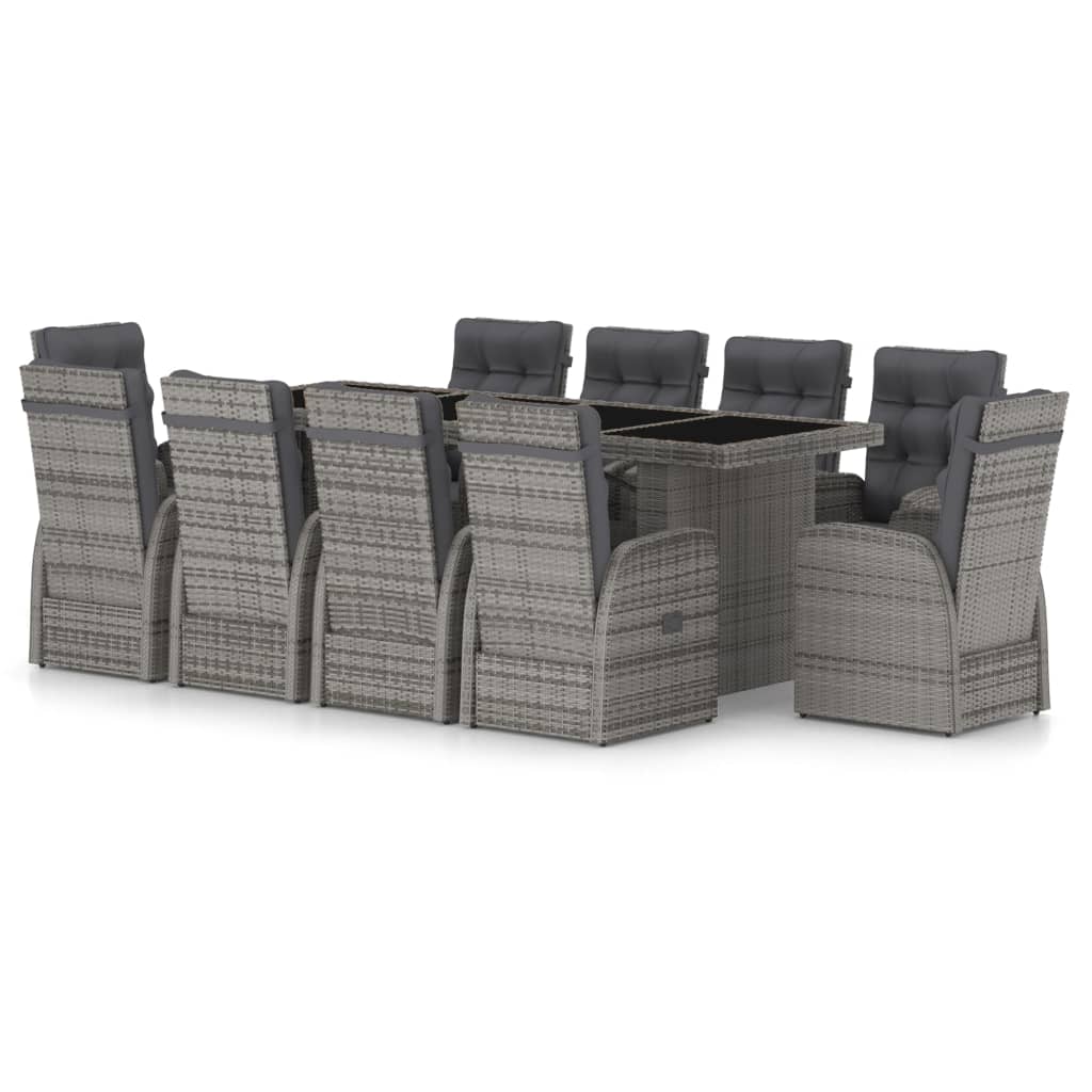 -Delige Tuinset Met Kussens Poly Rattan 11 Grijs en zwart