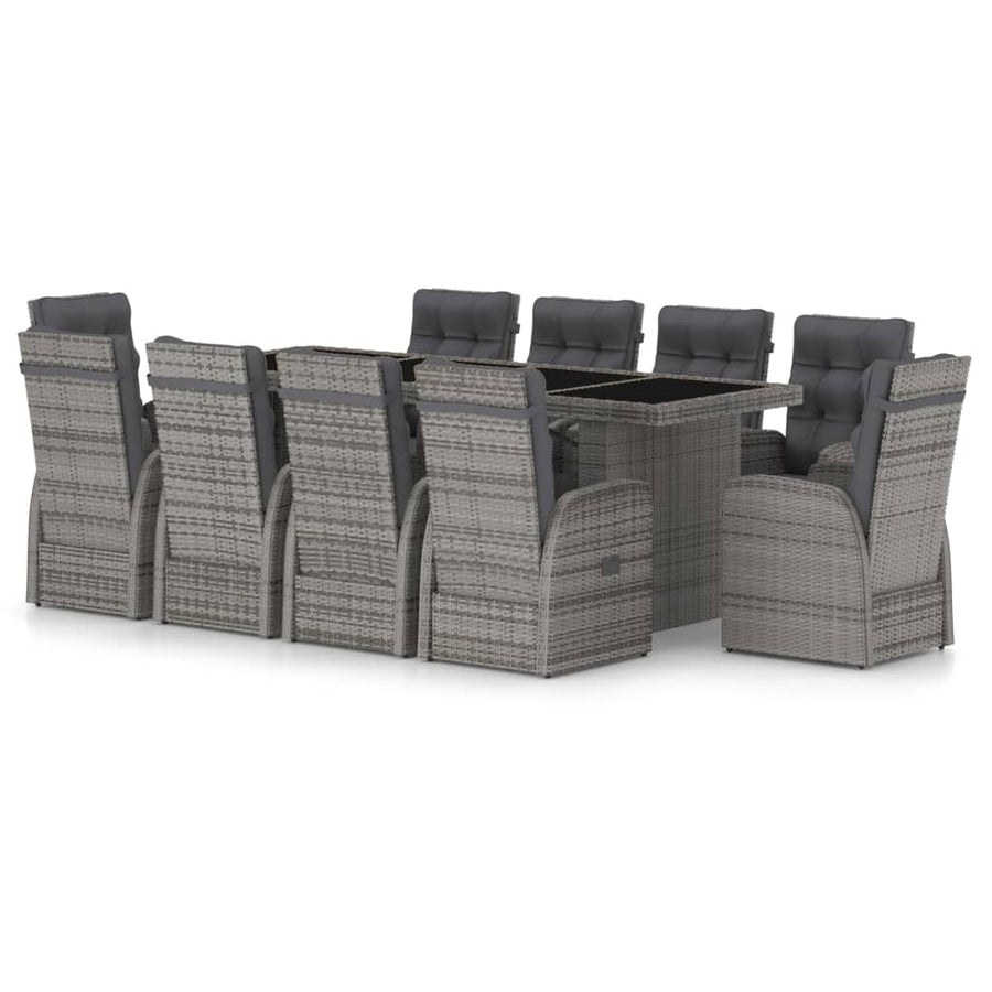 -Delige Tuinset Met Kussens Poly Rattan 11 Grijs en zwart