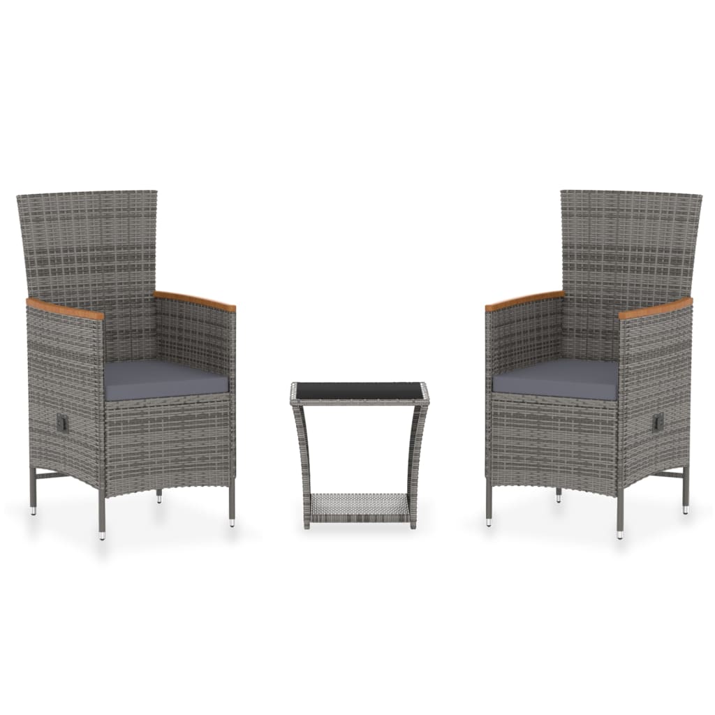 3-Delige Loungeset Met Kussens Poly Rattan Grijs Zonder voetensteun