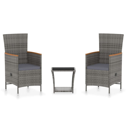 3-Delige Loungeset Met Kussens Poly Rattan Grijs Zonder voetensteun