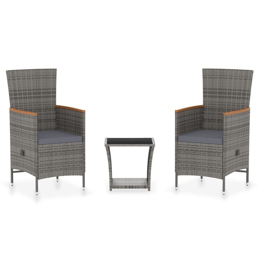 3-Delige Loungeset Met Kussens Poly Rattan Grijs Zonder voetensteun