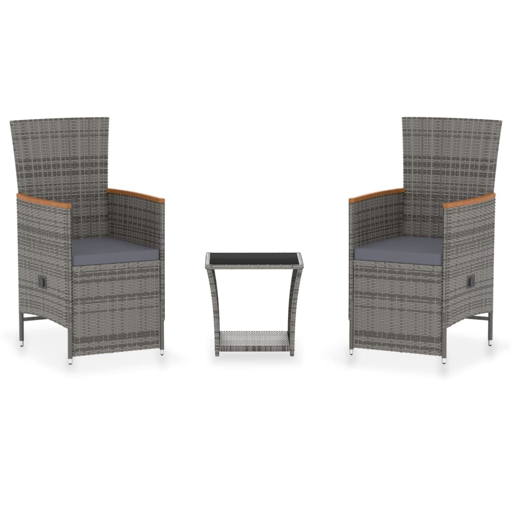 3-Delige Loungeset Met Kussens Poly Rattan Grijs Met voetensteun