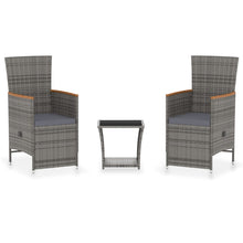 3-Delige Loungeset Met Kussens Poly Rattan Grijs Met voetensteun