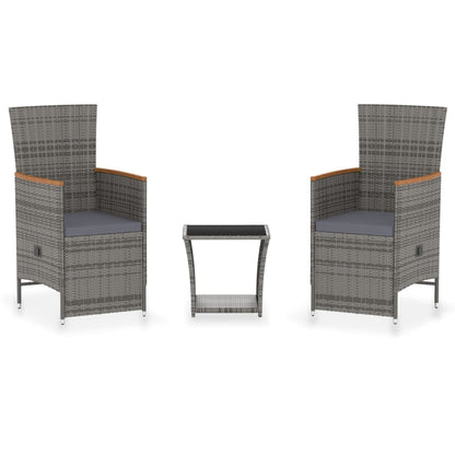 3-Delige Loungeset Met Kussens Poly Rattan Grijs Met voetensteun