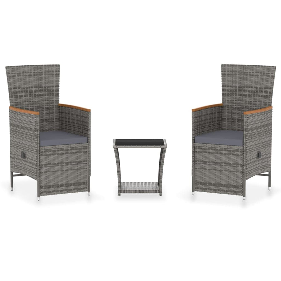 3-Delige Loungeset Met Kussens Poly Rattan Grijs Met voetensteun