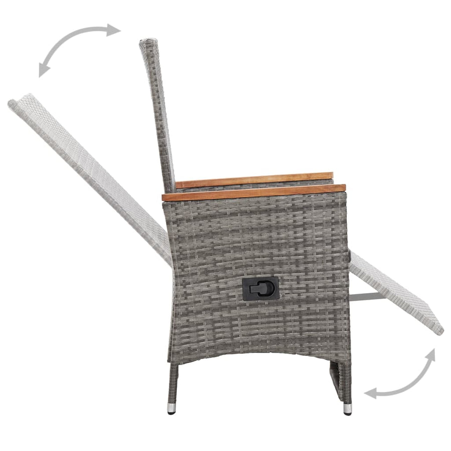 3-Delige Loungeset Met Kussens Poly Rattan Grijs Met voetensteun