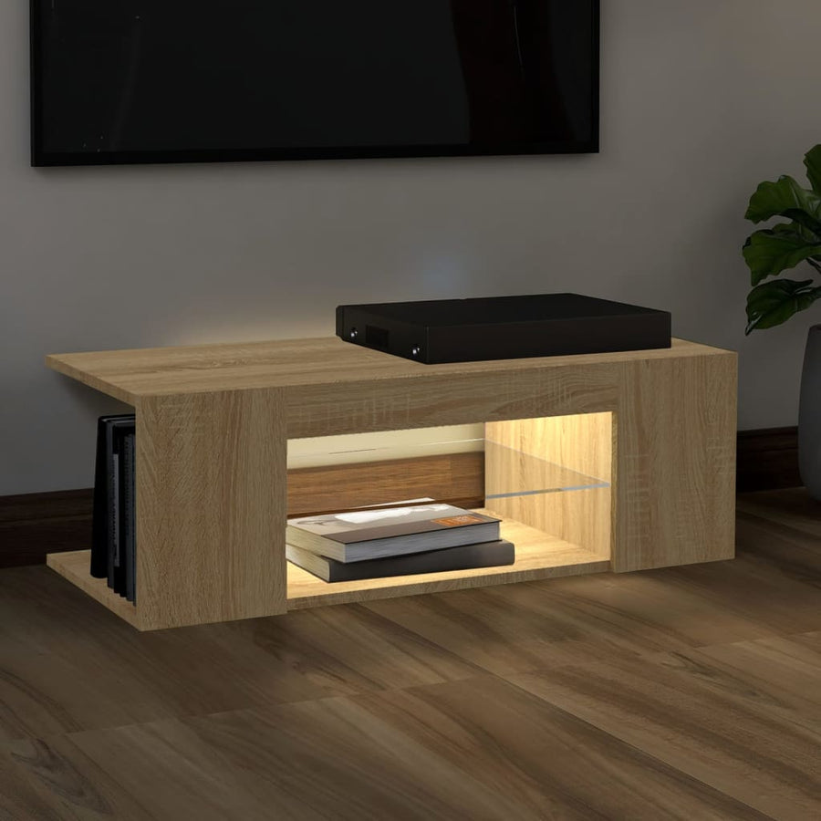 Tv-Meubel Met Led-Verlichting 90X39X30 Cm Kleurig Sonoma eiken
