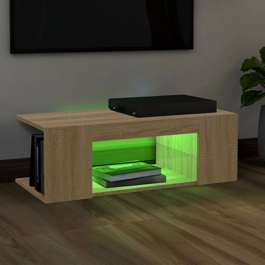 Tv-Meubel Met Led-Verlichting 90X39X30 Cm Kleurig Sonoma eiken