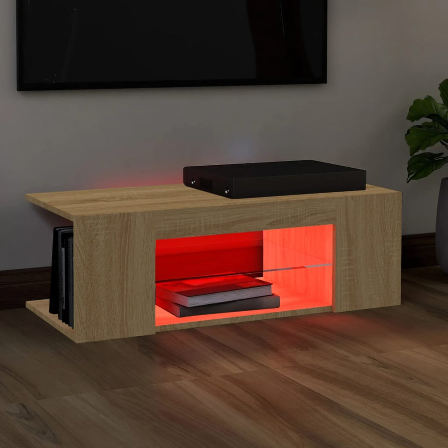 Tv-Meubel Met Led-Verlichting 90X39X30 Cm Kleurig Sonoma eiken