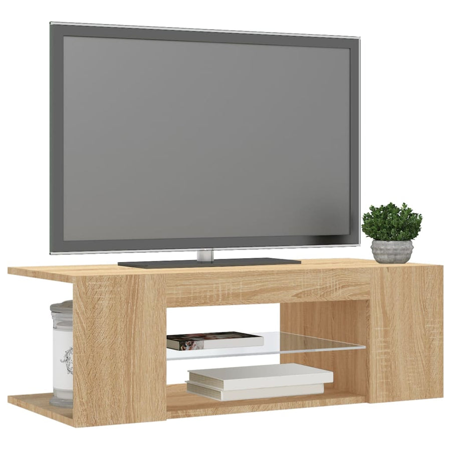 Tv-Meubel Met Led-Verlichting 90X39X30 Cm Kleurig Sonoma eiken