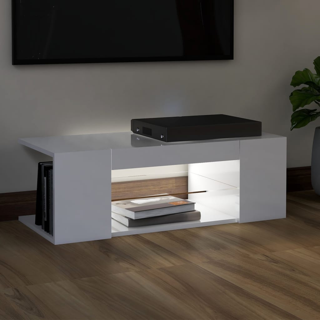 Tv-Meubel Met Led-Verlichting 90X39X30 Cm Hoogglans wit
