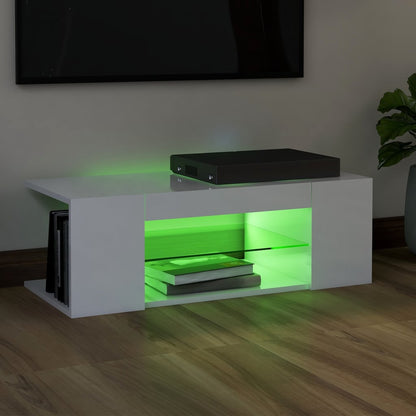 Tv-Meubel Met Led-Verlichting 90X39X30 Cm Hoogglans wit