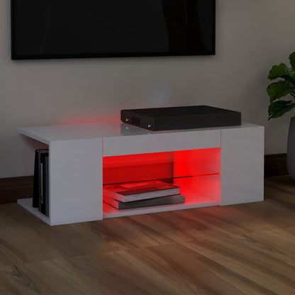 Tv-Meubel Met Led-Verlichting 90X39X30 Cm Hoogglans wit