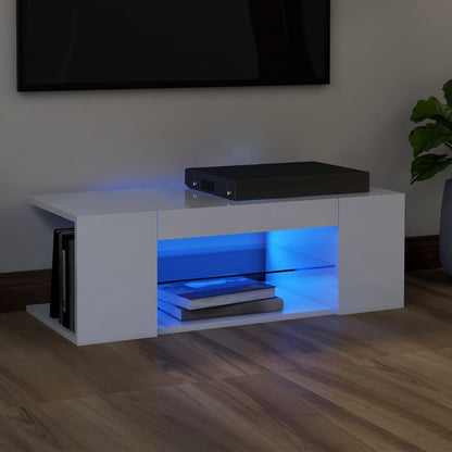 Tv-Meubel Met Led-Verlichting 90X39X30 Cm Hoogglans wit