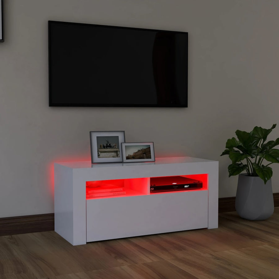 Tv-meubel met LED-verlichting 90x35x40 cm wit Wit