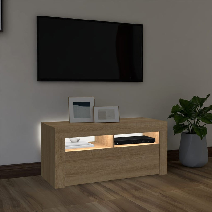 Tv-meubel met LED-verlichting 90x35x40 cm sonoma eikenkleurig Sonoma eiken