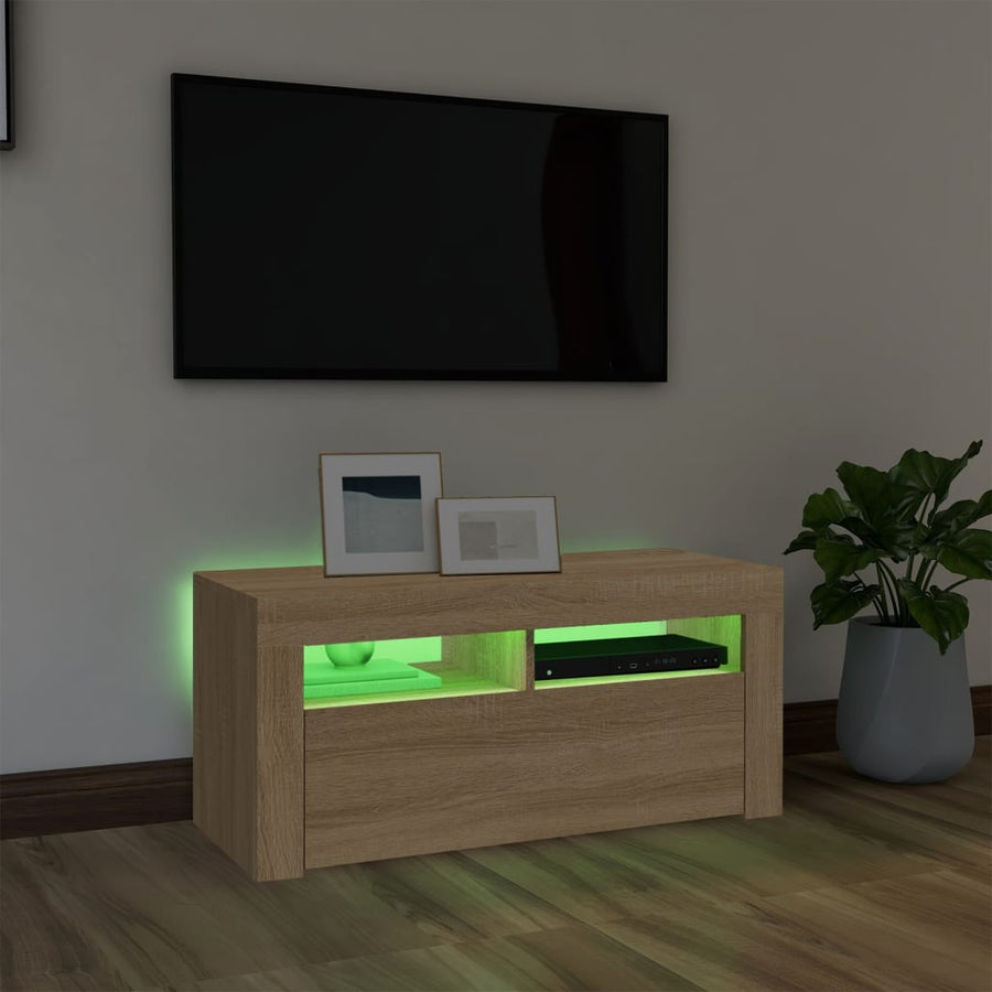 Tv-meubel met LED-verlichting 90x35x40 cm sonoma eikenkleurig Sonoma eiken