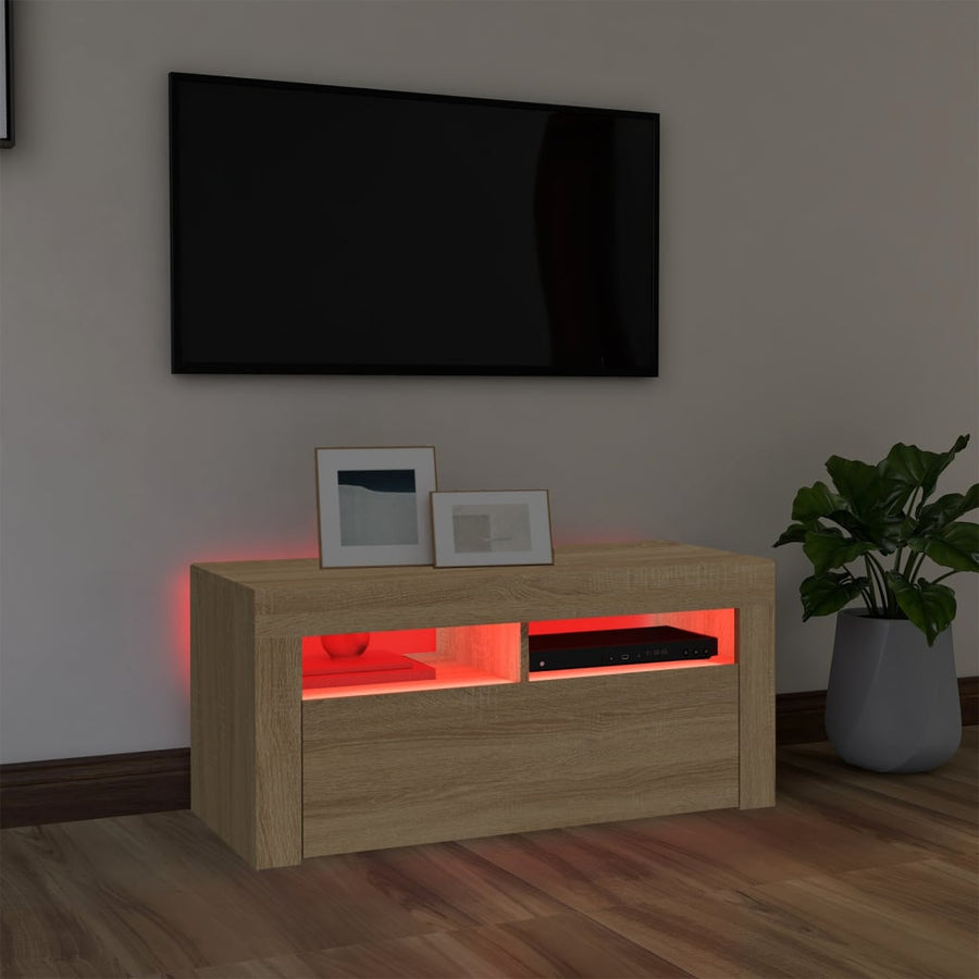 Tv-meubel met LED-verlichting 90x35x40 cm sonoma eikenkleurig Sonoma eiken