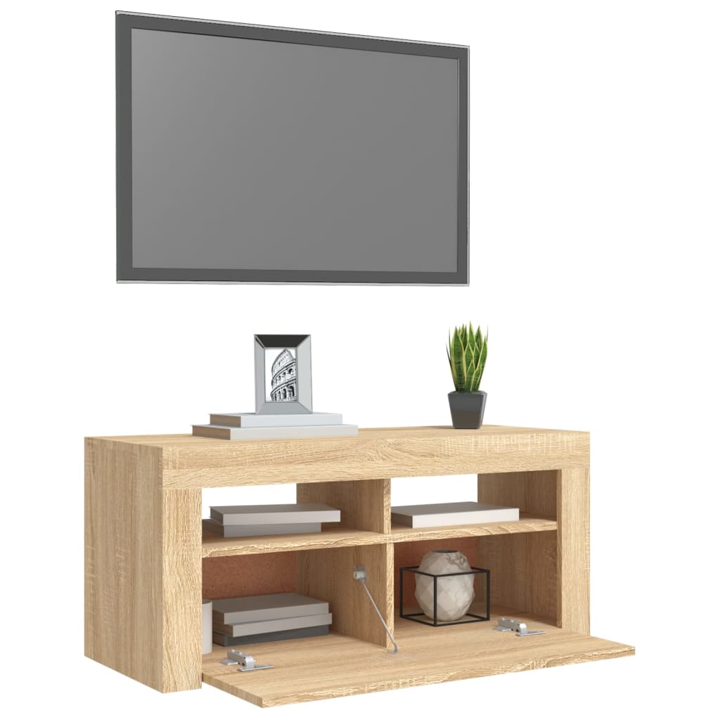 Tv-meubel met LED-verlichting 90x35x40 cm sonoma eikenkleurig Sonoma eiken