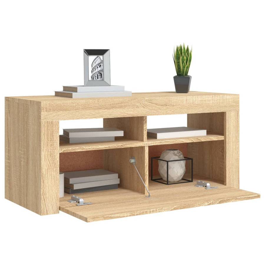 Tv-meubel met LED-verlichting 90x35x40 cm sonoma eikenkleurig Sonoma eiken