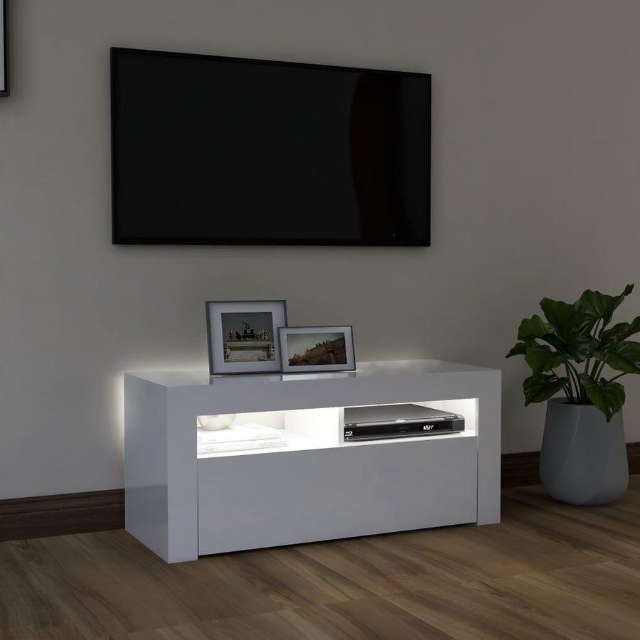 Tv-meubel met LED-verlichting 90x35x40 cm hoogglans wit Hoogglans wit