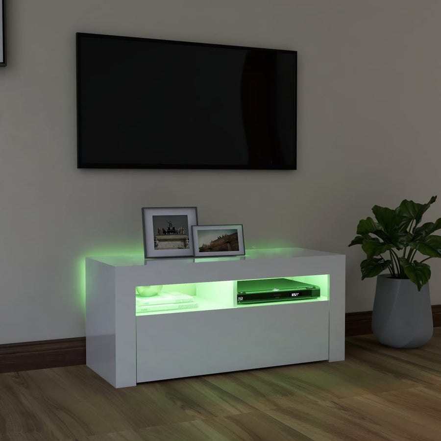 Tv-meubel met LED-verlichting 90x35x40 cm hoogglans wit Hoogglans wit